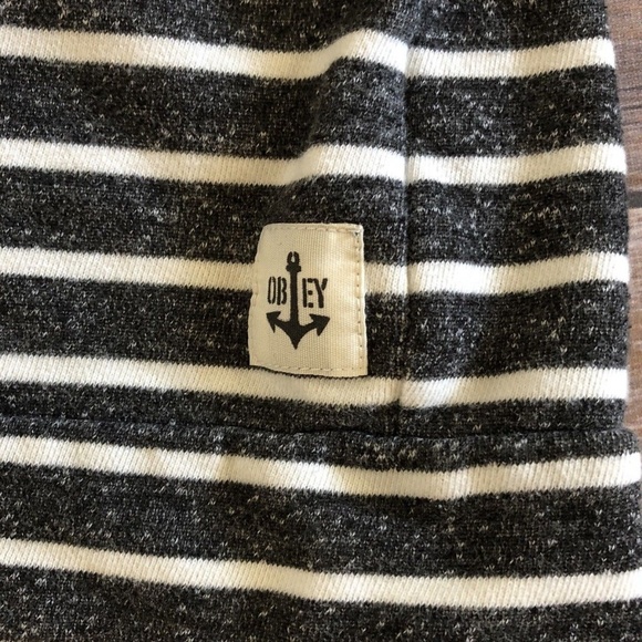 Obey Nautical Anchor Gray White Striped Sweatshirt - Picture 3 of 5